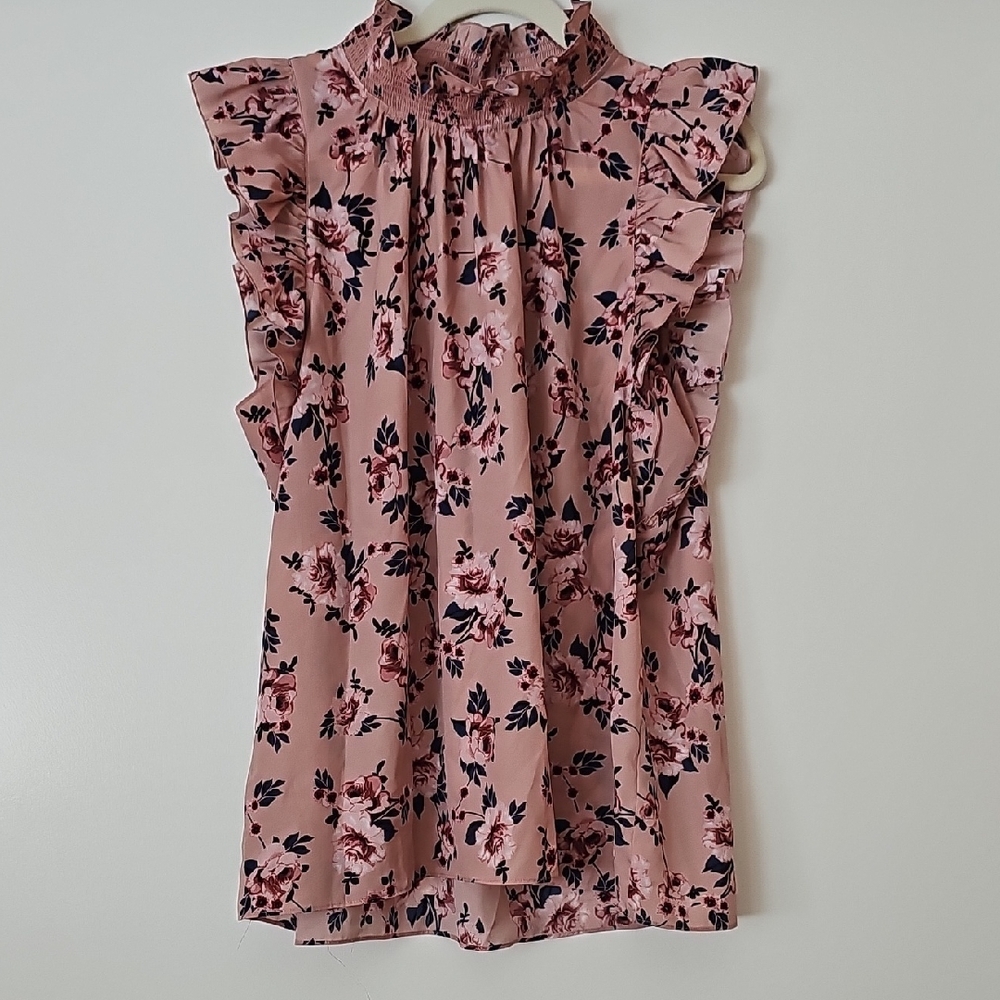 Kate Spade Pink Floral Ruffle Top With Ruffle Sleeves